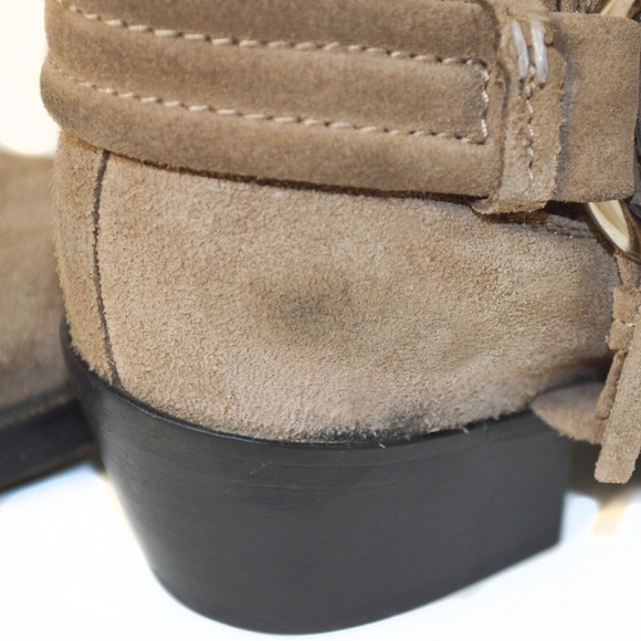 New DIESEL Taupe Suede Square Toe Harness Western Ankle Boots Size 5 - Picture 8 of 8